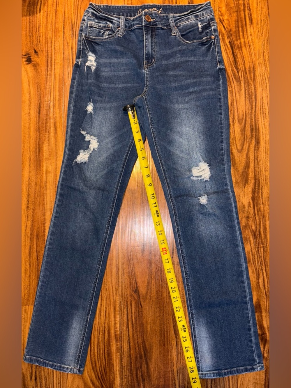 Dark Blue Straight Leg Women's Jeans - Distressed Style